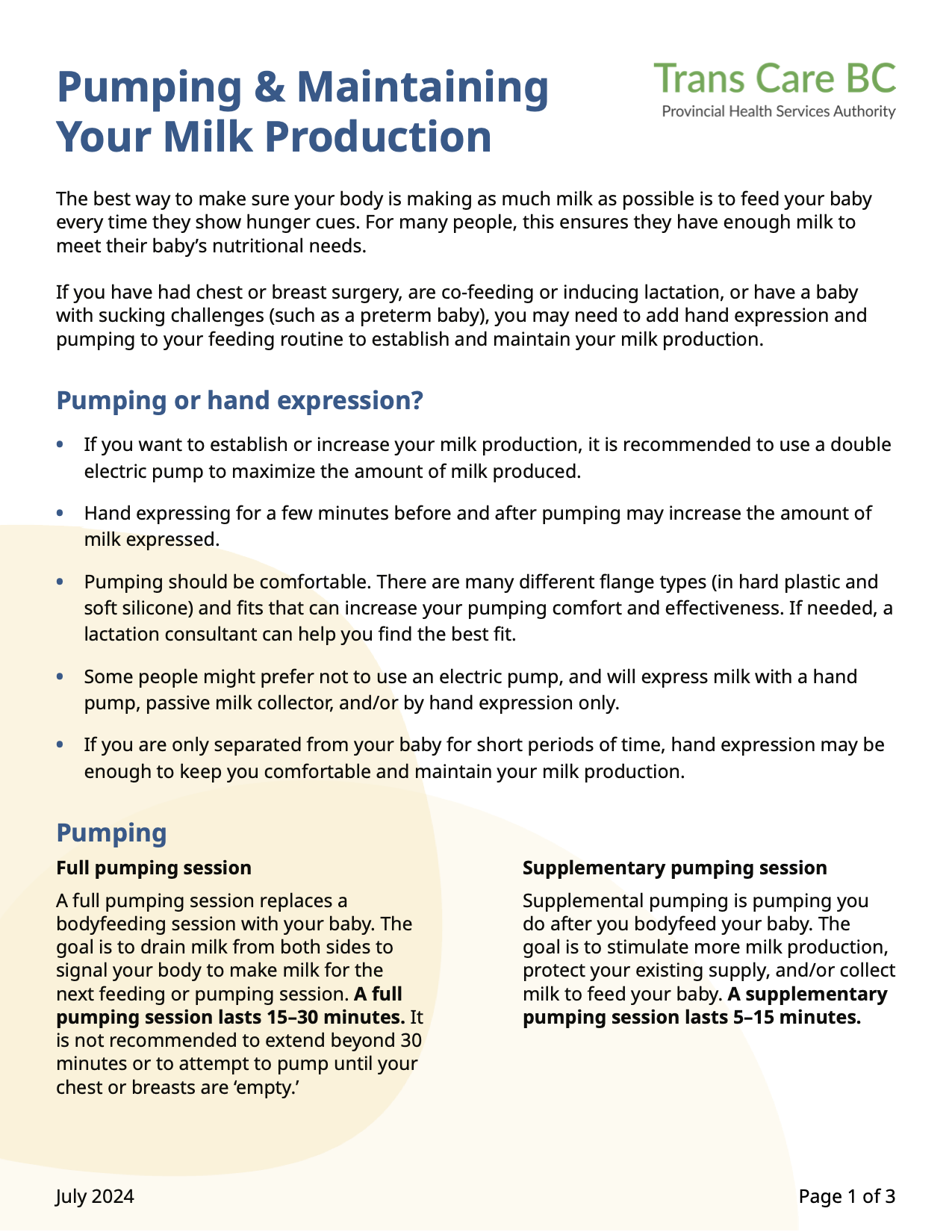 Pumping and maintaining milk supply cover page