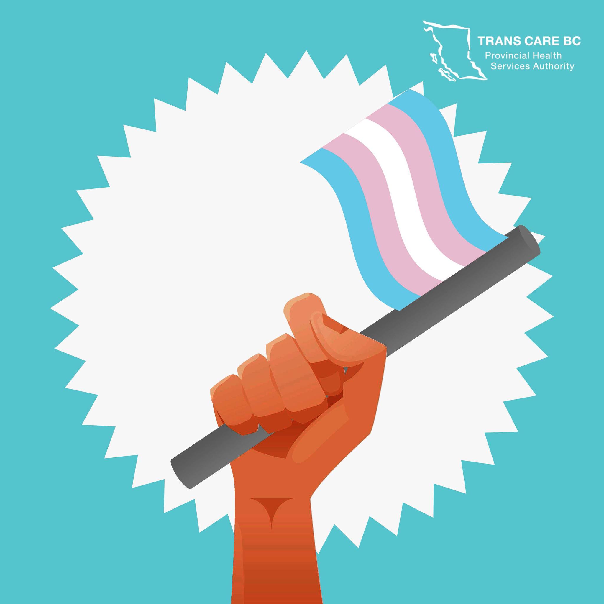 Hand holding trans pride flag